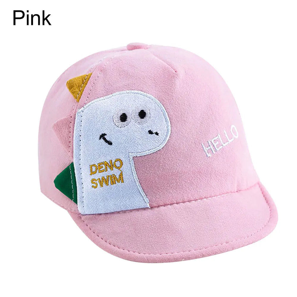 Pink baby cotton baseball cap featuring a cute white rabbit design and yellow accents