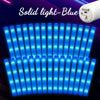 A close-up view of a strip of blue LED light foam glow sticks illuminating the surrounding area.