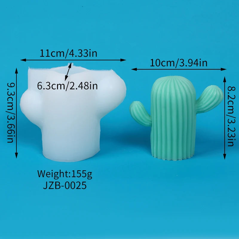 White silicone mold shaped like a cactus with green details, used for crafting.
