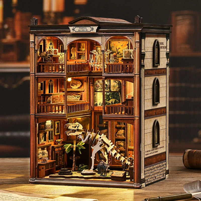 DIY Wooden Dinosaur Book Nook Kit with LED Lights