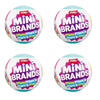 Four views of Mini Brands collectible toys with pink and blue packaging.