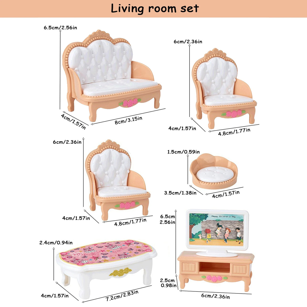 Dollhouse Furniture Set for Pretend Play – 3-Room Miniature Collection