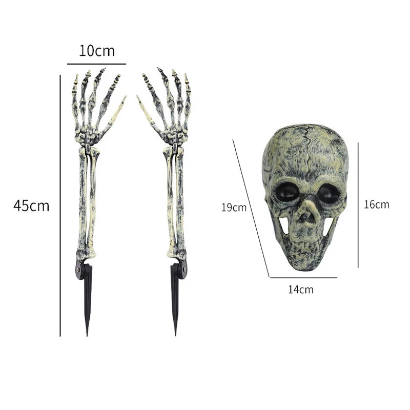 A realistic skull design made from bone or resin, shown next to a spring snake prank can.