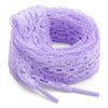 Purple flat elastic silk lace shoelaces coiled and laid out