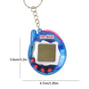 A blue electronic pet game toy with a keyring and a square screen.