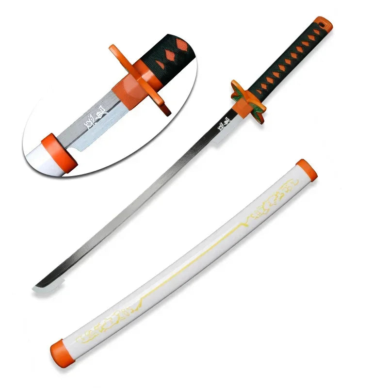 A replica Demon Slayer Tanjiro Katana sword with a bamboo cosplay design shown in detail.