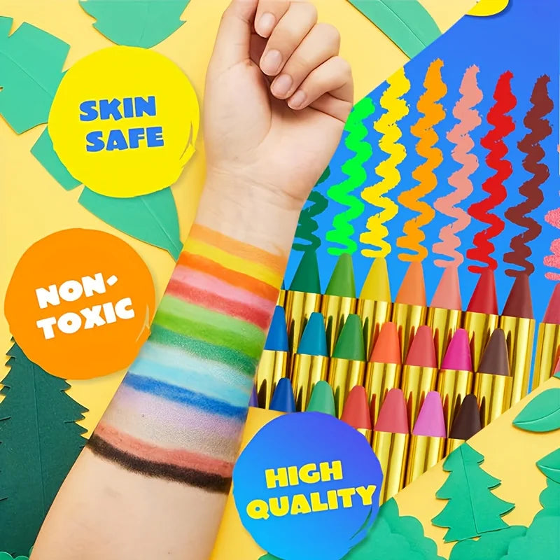 Non-Toxic Face Paint Crayons Set - Safe Face & Body Art for Halloween, Cosplay & Festivals