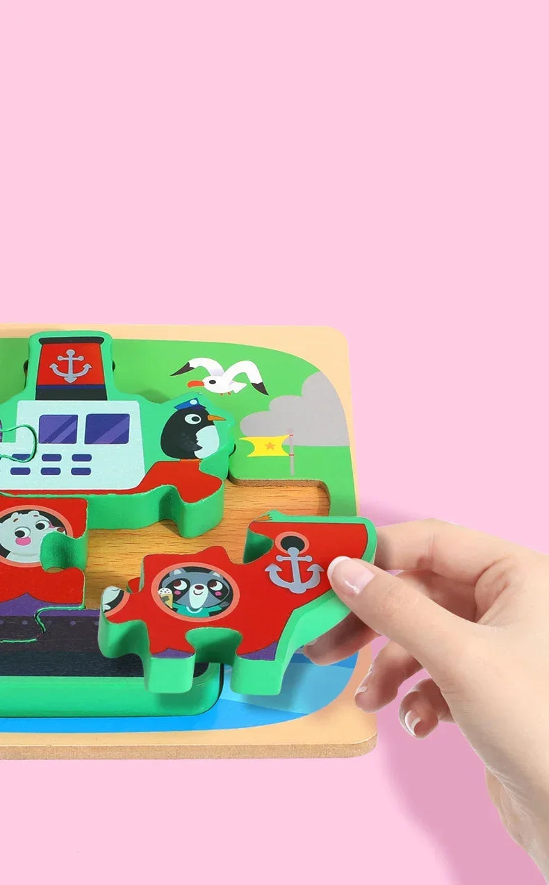3D Wooden Tangram Puzzle Set for Kids – Cartoon Animals & Traffic Themes