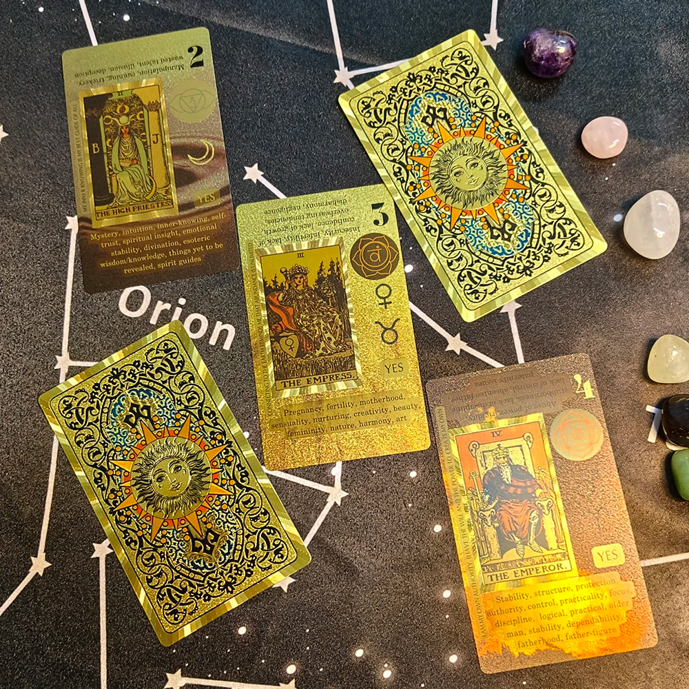 Gold Foil Waterproof Tarot Card Deck with Guidebook