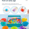 A collection of colorful wooden beads and various sized silicone muffin cups for developing fine motor skills.