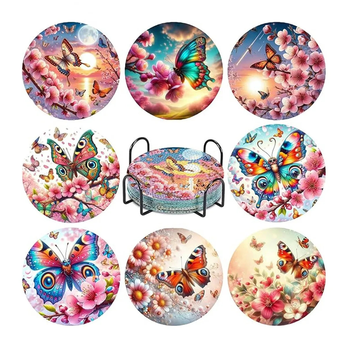 DIY Diamond Art Coaster Set with Holder - Acrylic Mandala Design, 8 Pieces