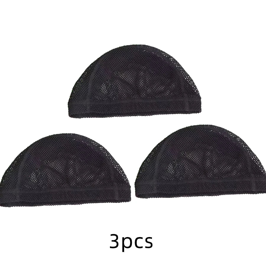 Three black stretchable mesh wig caps for secure and comfortable styling
