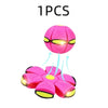 One pink interactive flying UFO pet toy for dogs with glowing features.