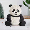 A detailed 3D model of a panda made from black and white building blocks.