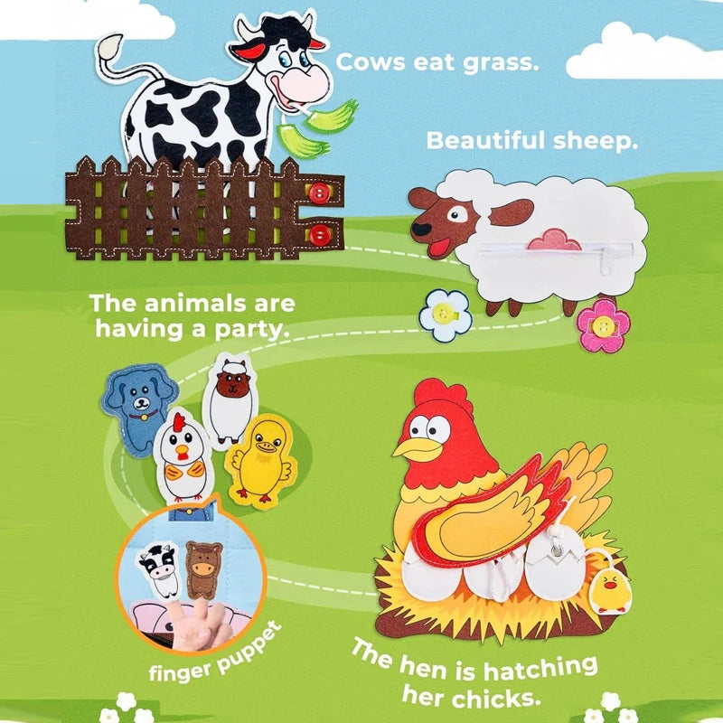 Soft Felt Farm Animal Busy Book for Toddlers