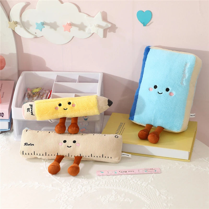 Cartoon Stationery Plush Pillow Set – Soft Ruler, Pencil & Notebook Pillows for Kids
