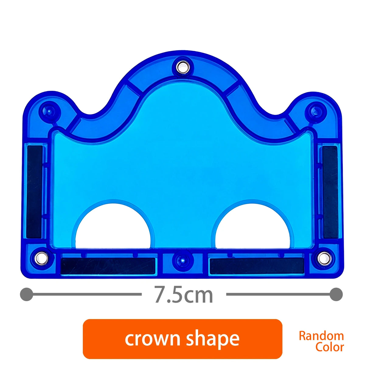 A blue crown shape magnetic building block piece for STEM learning.