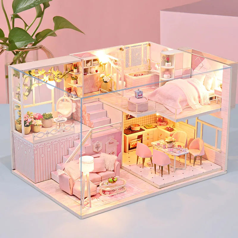 DIY Wooden Dollhouse Kit with Miniature Furniture – 3D Puzzle Craft Set