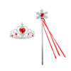 Silver crown and wand playset with a red heart decoration and red ribbons