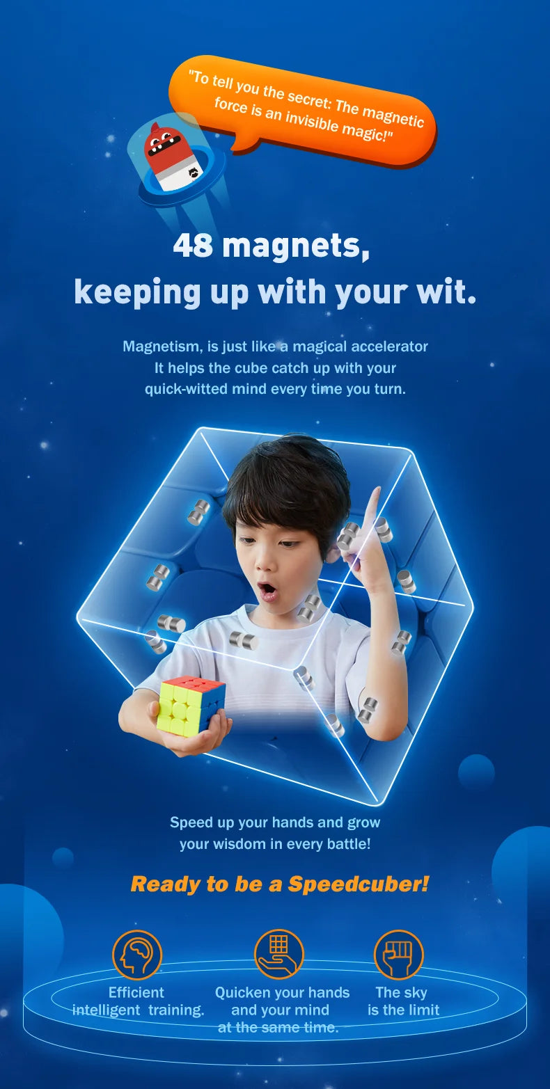A child is using a magnetic speed cube puzzle to train their hands and mind.