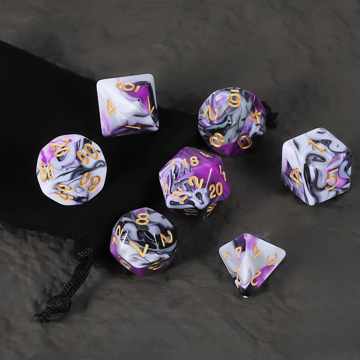 7-Piece Polyhedral Dice Set with Velvet Pouch for Tabletop RPGs