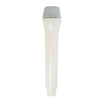 A white realistic toy microphone prop with a mesh grille and an on/off switch.