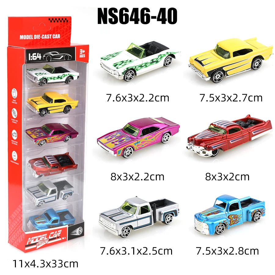 1:64 Scale Die-Cast Sports Car & Pickup Truck Set (6-Pack)