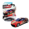 A red and black color changing pull-back racing car model in its packaging.