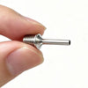 A hand holds a silver metal ultra-fine diamond painting pen tip replacement, showing its cylindrical shape.