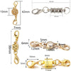 A set of silver and gold magnetic clasps and connectors for jewelry making.