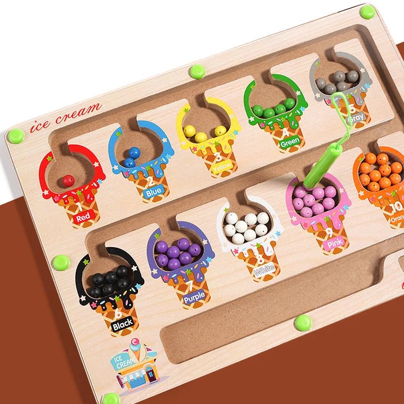 Magnetic Color Sorting Maze Board – Montessori Wooden Toy for Counting & Fine Motor Skills