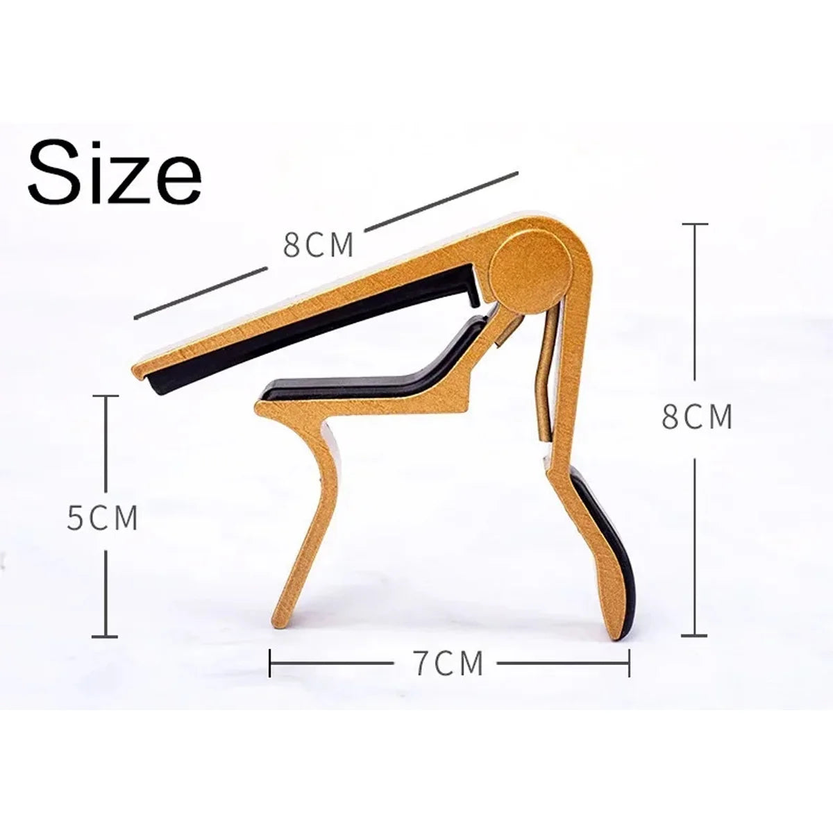 Diagram showing the size and dimensions of an aluminum alloy quick-change guitar capo.