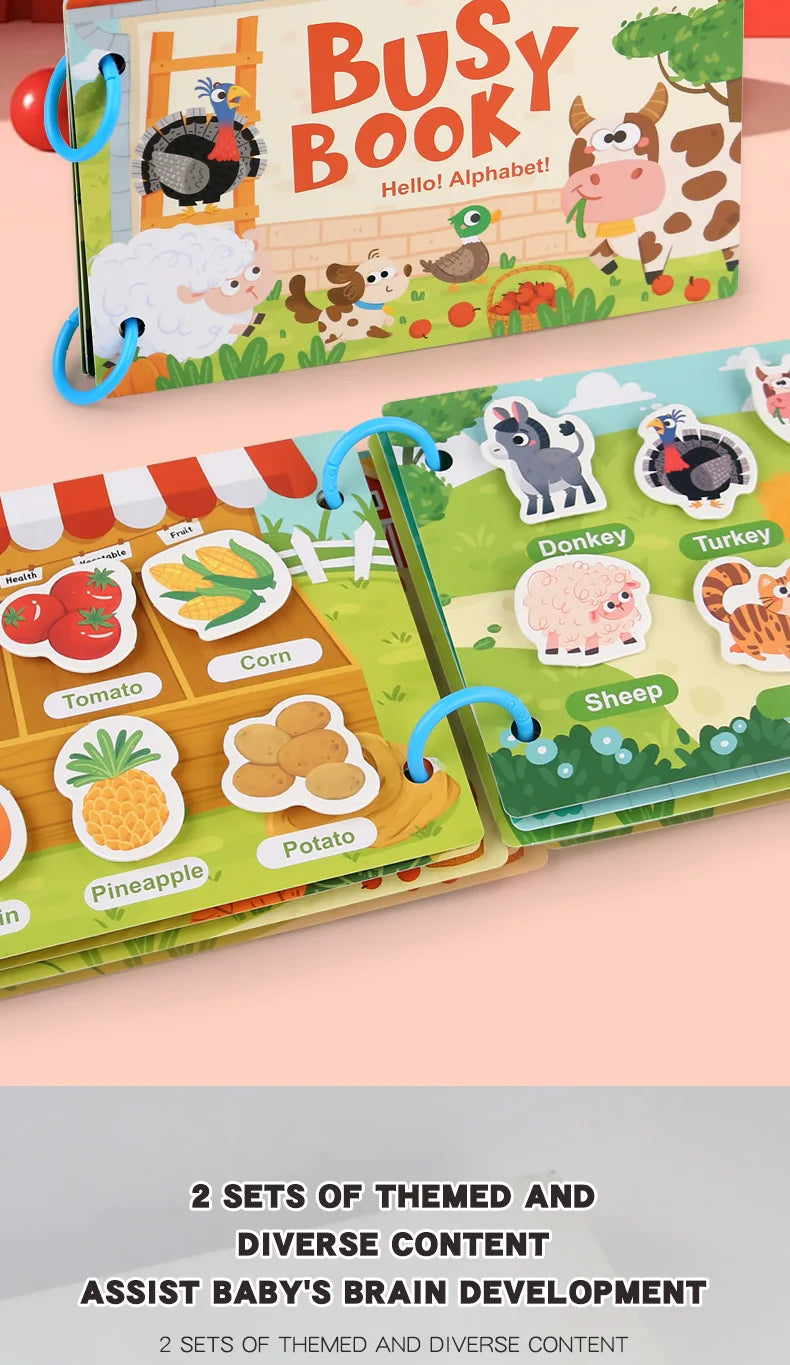 Montessori Quiet Book – Interactive Word Recognition & Early Learning Activity Book for Kids