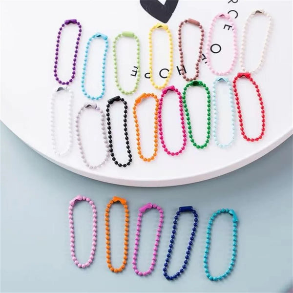 A collection of colorful ball bead chains in various colors and lengths for DIY jewelry making