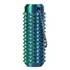 A teal blue 3D printed sensory fidget roller keychain with a textured, diamond-patterned surface.