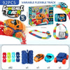 A set of 92 pieces of flexible track and cars for a kids anti-gravity race car track