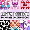 A colorful coloring book featuring bold patterns and cute designs for adults.