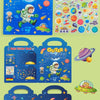 A set of reusable cartoon stickers and a sticker book featuring outer space themes for kids