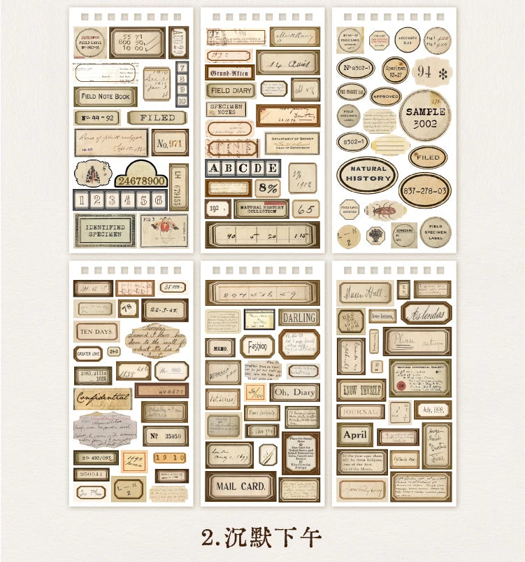 A collection of vintage label stickers and stamps for scrapbooking and journaling