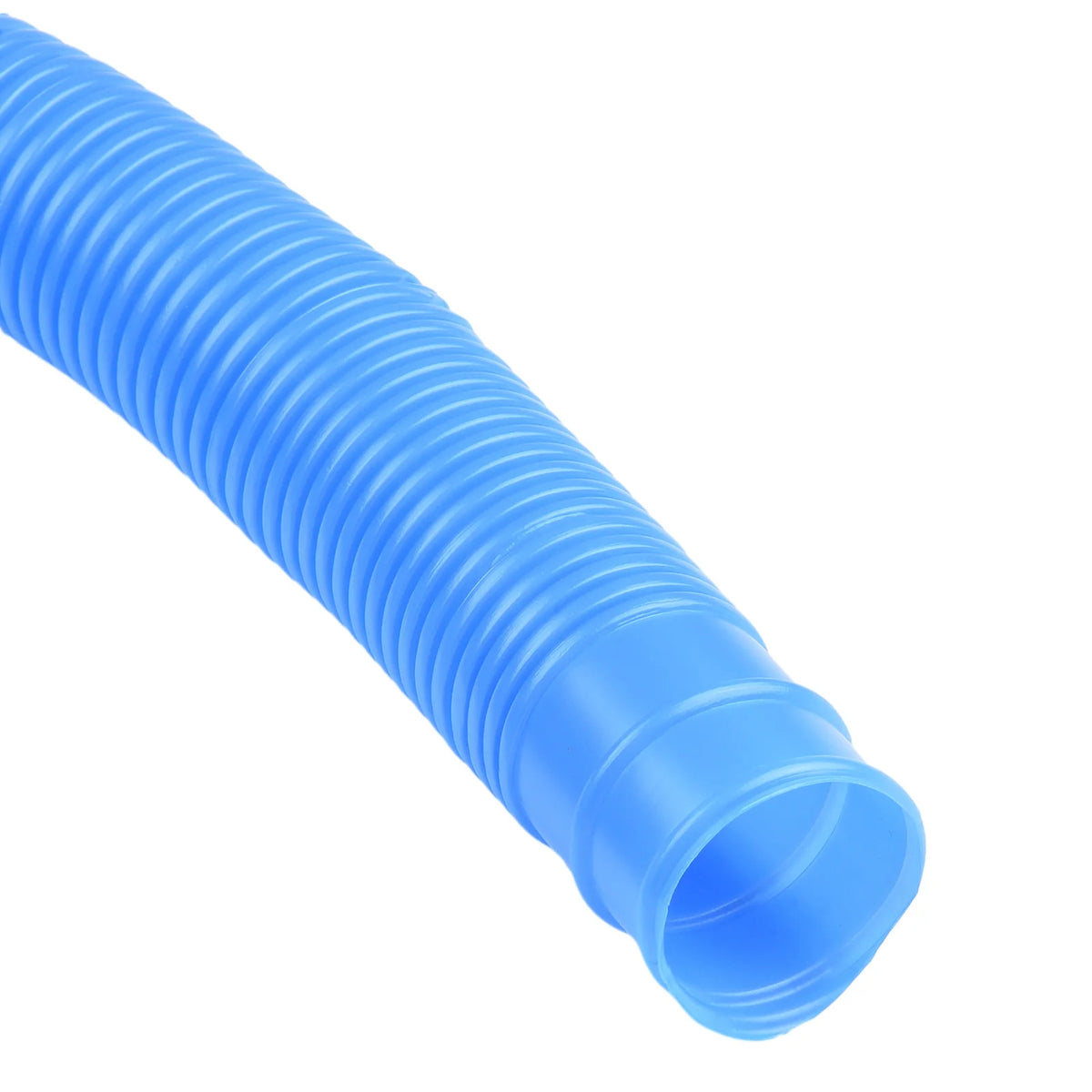 A blue flexible hose used for a replacement pool pump system.