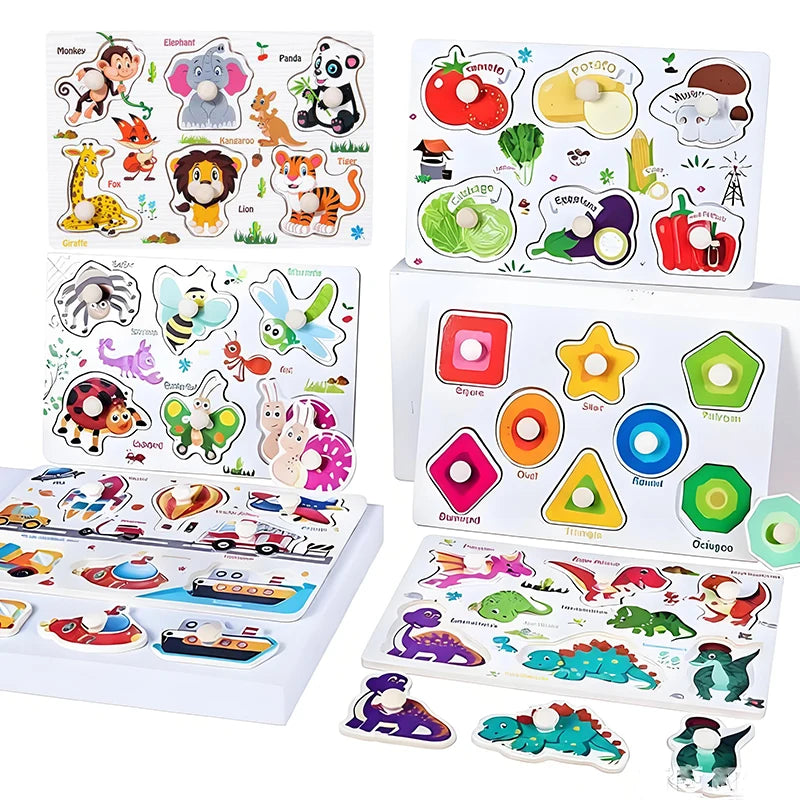Wooden Alphabet & Number Peg Puzzles for Toddlers