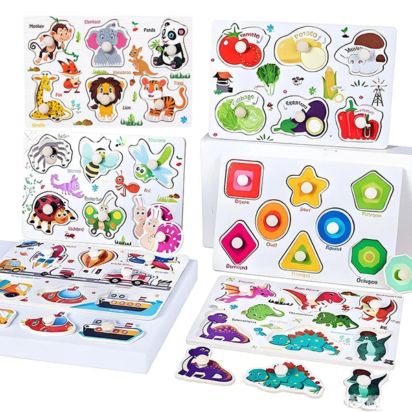 Wooden Alphabet & Number Peg Puzzles for Toddlers