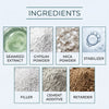 Ingredients list showing seaweed extract, gypsum powder, mica powder, stabilizer, filler, cement additive, and retarder for a