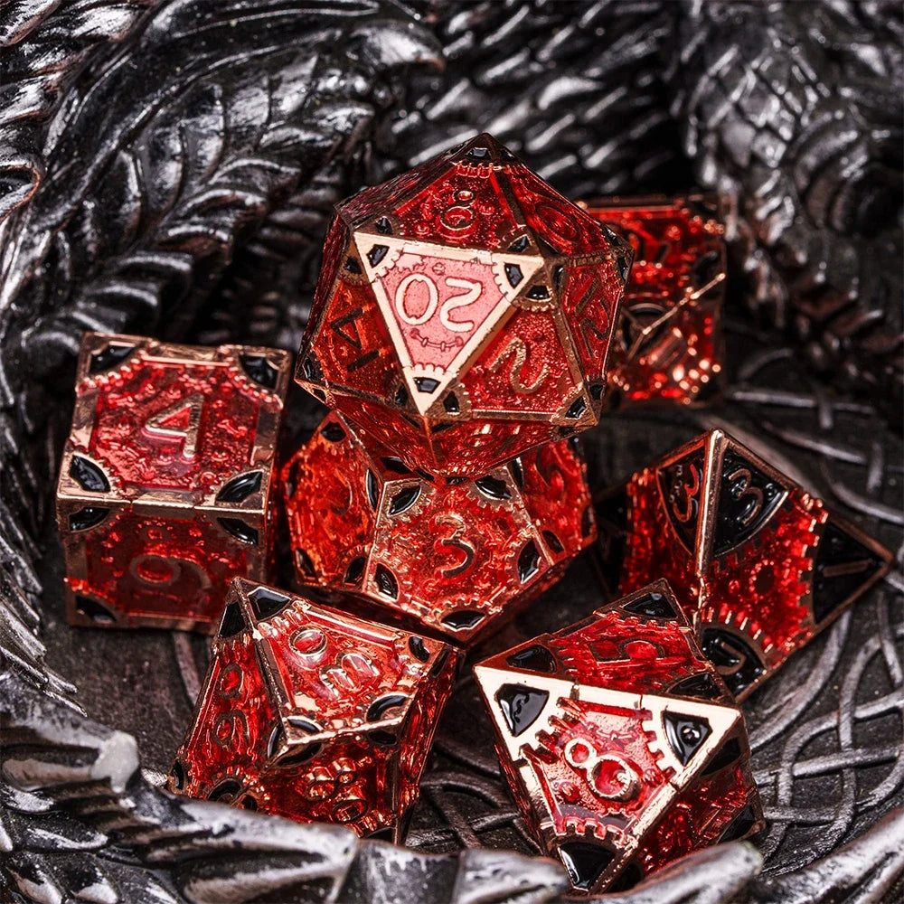 Steampunk Metal Dice Set - 7-Piece Polyhedral RPG Dice