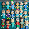 A collection of playful cartoon PVC figurines featuring diverse characters in various outfits and skin tones.