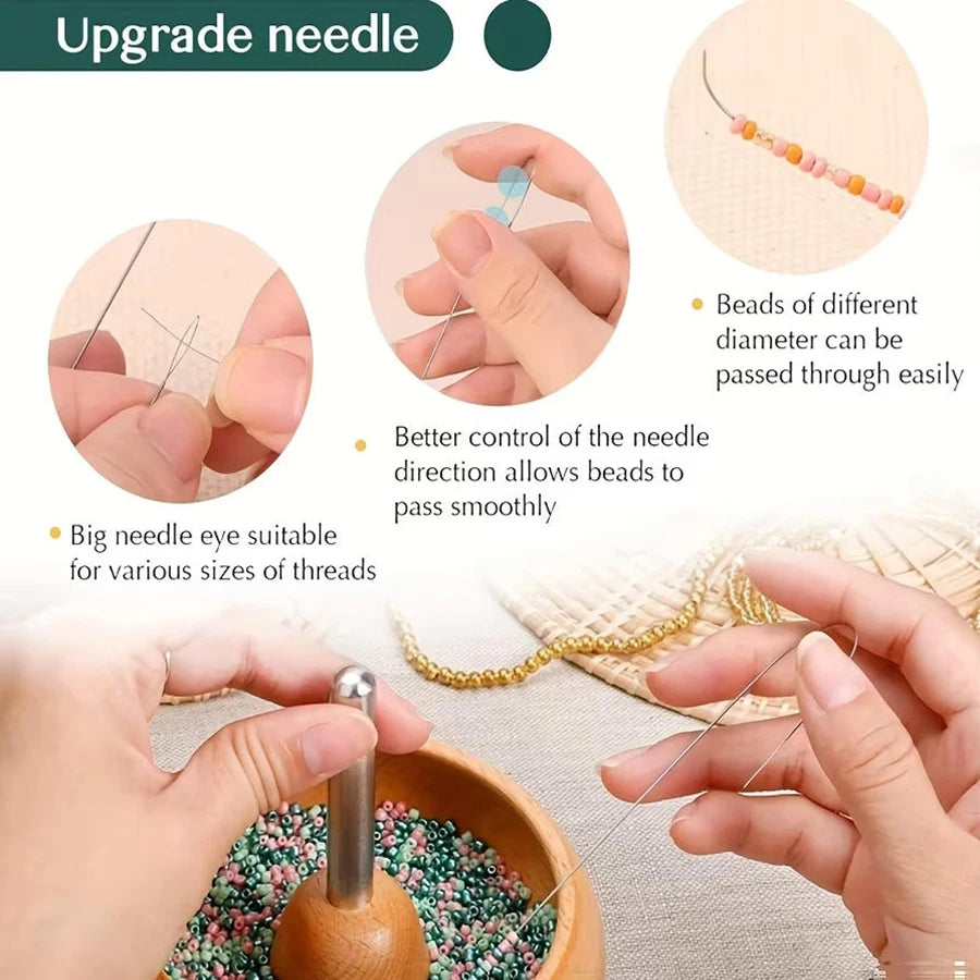 Wooden Bead Spinner with Big Eye Needle for Jewelry Making