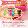 A hand holds a set of kawaii mini fruit forks featuring various animal shapes in bright colors.