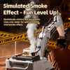 A white 4Dmachine excavator toy simulating a smoke effect, shown in a construction setting.