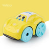 A yellow clockwork amphibious bath toy car for kids with blue accents.