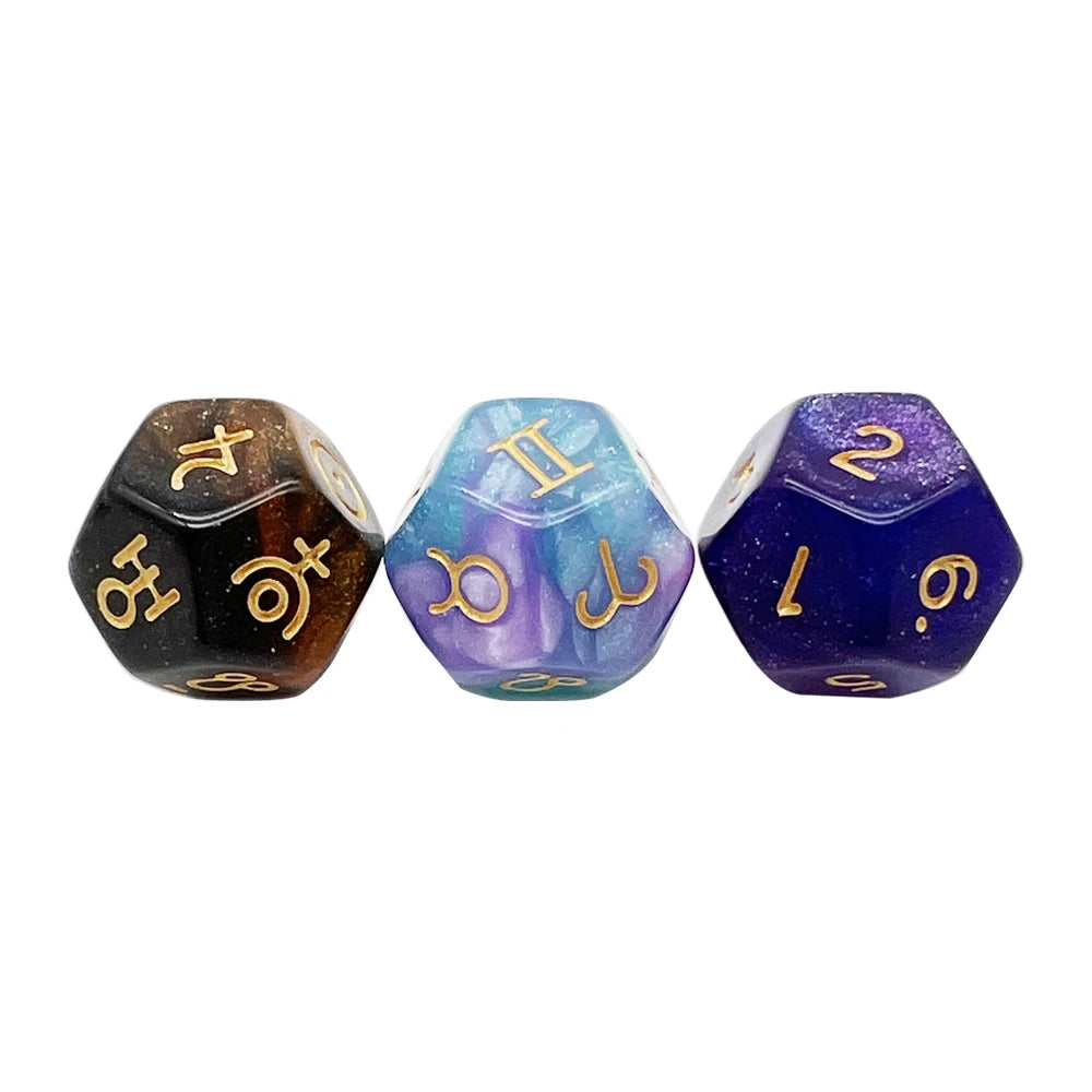 Astrology Divination Dice Set – 3 D12 Constellation Dice for Guidance and Insight